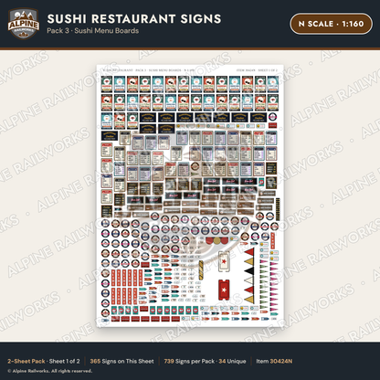 Alpine Railworks 30424N N Scale Sushi Restaurant Signs