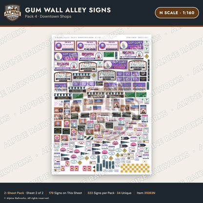 Alpine Railworks 31083N N Scale Roadside Signs - Bubblegum Alley