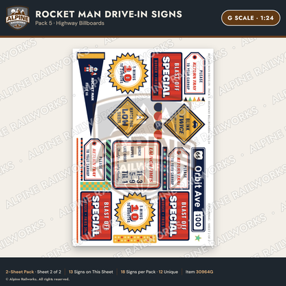 Alpine Railworks 30964G G Scale Roadside Signs - Spaceman Drive-In