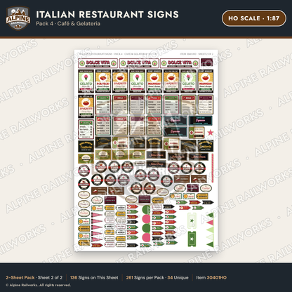 Alpine Railworks 30401HO HO Scale Italian Restaurant Signs - Cafe
