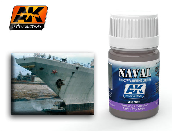 AK Interactive 305 Light Grey Ships Streaking Grime Enamel Paint 35ml Bottle