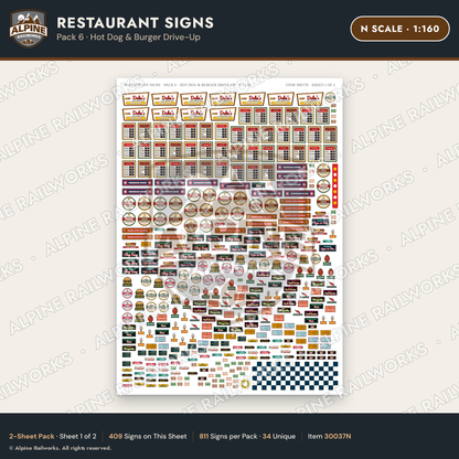 Alpine Railworks 30037N N Scale Restaurant Signs - Hot Dog