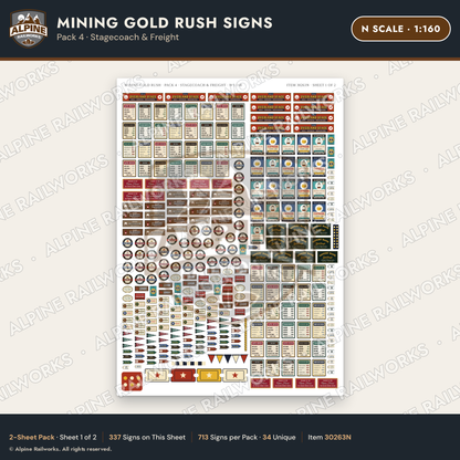 Alpine Railworks 30263N N Scale Mining Gold Rush Signs - Stagecoach