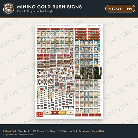 Alpine Railworks 30263N N Scale Mining Gold Rush Signs - Stagecoach