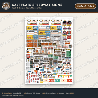Alpine Railworks 31161N N Scale Racing Signs - Salt Flats Speedway