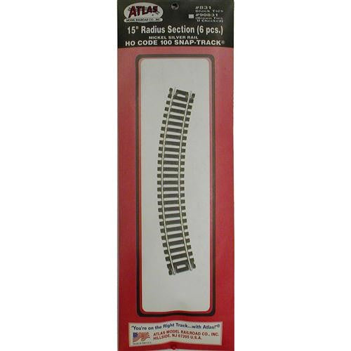 Atlas 831 HO Code 100 15" Radius Snap Track (6)