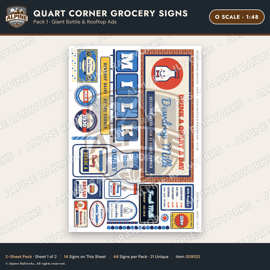 Alpine Railworks 30912O O Scale Roadside Signs - Milk Bottle Grocery