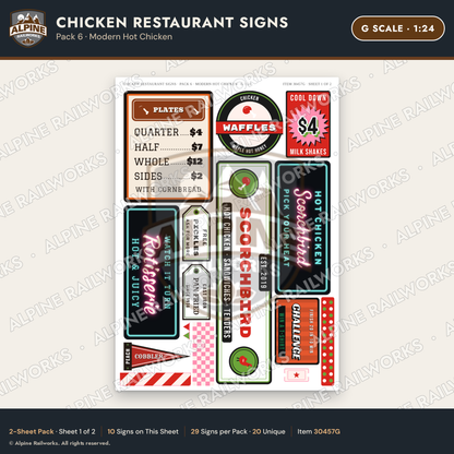 Alpine Railworks 30457G G Scale Chicken Restaurant Signs