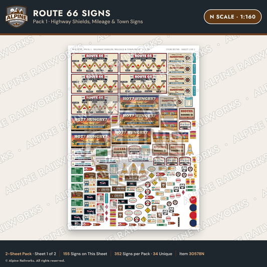 Alpine Railworks 30578N N Scale Route 66 Highway Signs