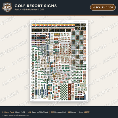 Alpine Railworks 30257N N Scale Golf Resort Signs - 19th Hole Bar