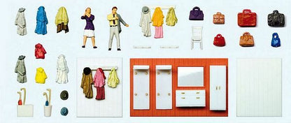 Preiser 10658 HO Scale Ready to Go Out 2 Figures, & Cloak Room Details