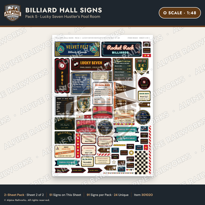 Alpine Railworks 30102O O Scale Billiard Hall Signs