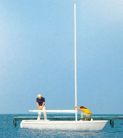 Preiser 10680 HO Scale Korsar Sailboat w/Sailors Unrigging the Sails