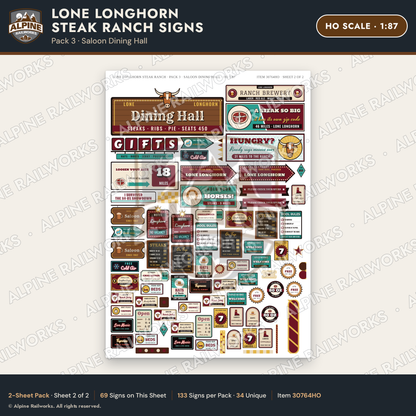Alpine Railworks 30764HO HO Scale Roadside Signs - Big Steakhouse