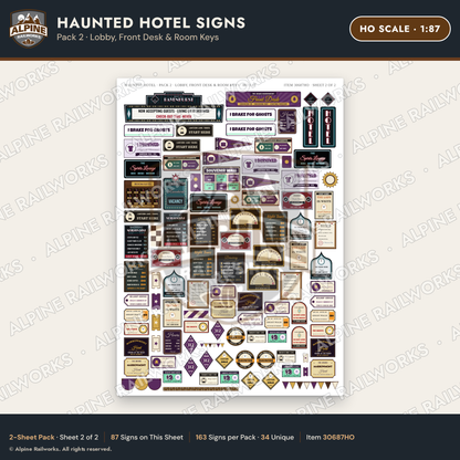 Alpine Railworks 30687HO HO Scale Haunted Hotel Signs - Lobby