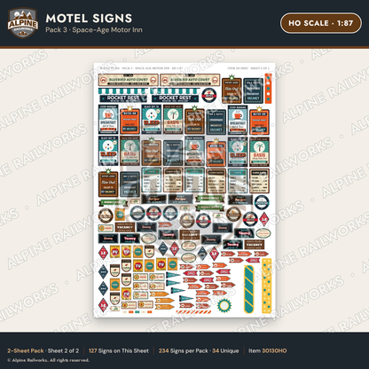 Alpine Railworks 30130HO HO Scale Motel Signs - Space-Age Motor Inn