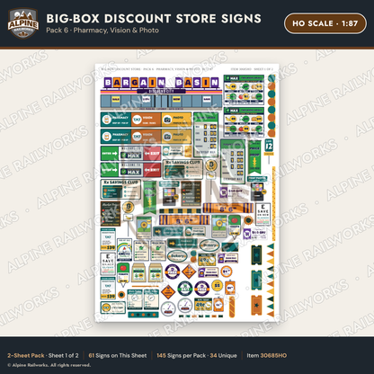Alpine Railworks 30685HO HO Scale Big-Box Discount Store Signs