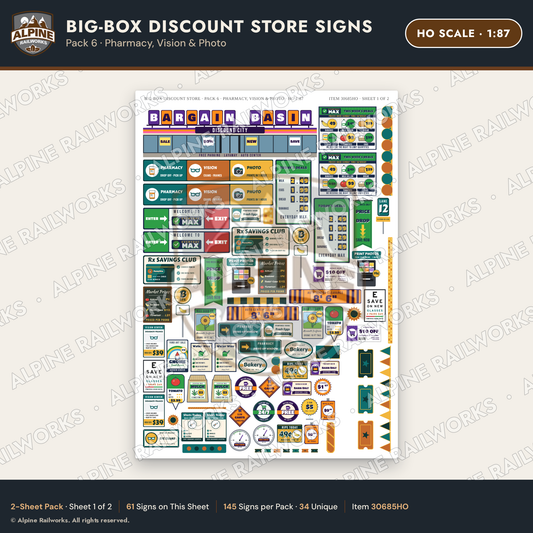 Alpine Railworks 30685HO HO Scale Big-Box Discount Store Signs