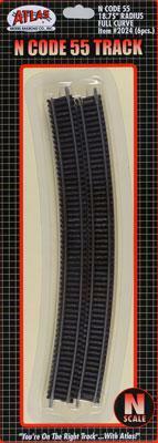 Atlas Model Railroad 2024 N Scale Code 55 Track 18-3/4" Radius Full Curve pkg(6)