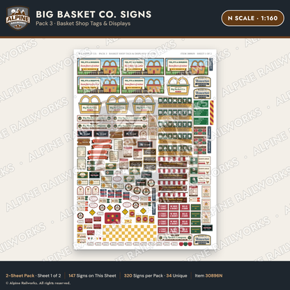 Alpine Railworks 30896N N Scale Roadside Signs - Basket Building