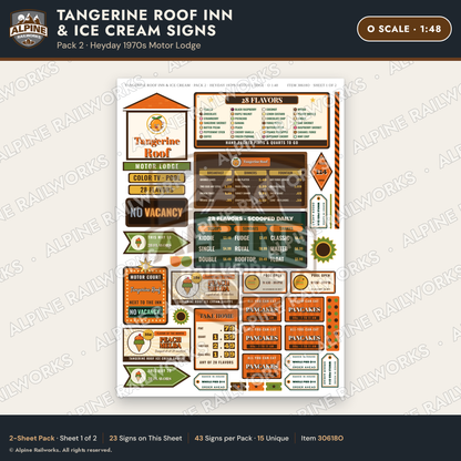 Alpine Railworks 30618O O Scale Restaurant Signs - Orange Roof Diner