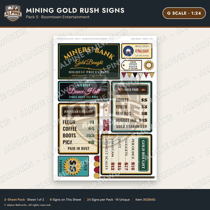 Alpine Railworks 30264G G Scale Mining Gold Rush Signs