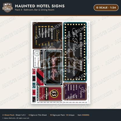 Alpine Railworks 30689G G Scale Haunted Hotel Signs - Ballroom & Bar