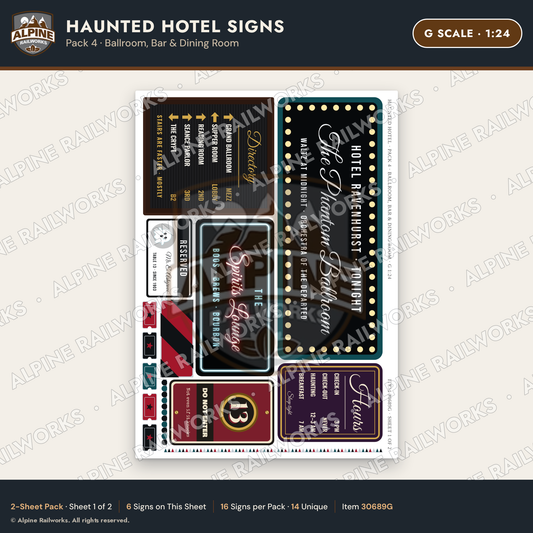 Alpine Railworks 30689G G Scale Haunted Hotel Signs - Ballroom & Bar