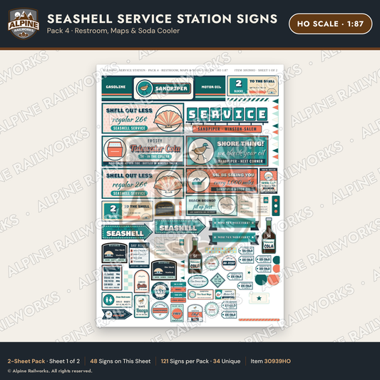 Alpine Railworks 30939HO HO Scale Roadside Signs - Seashell Station