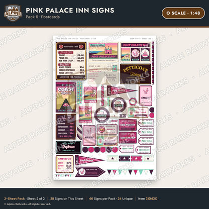 Alpine Railworks 31043O O Scale Roadside Signs - Pink Themed Motel