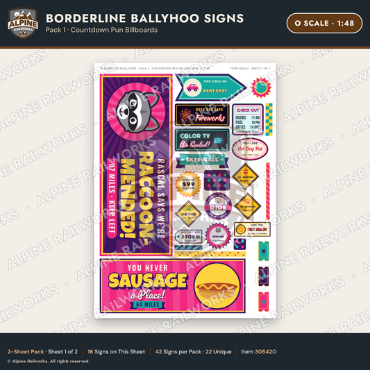 Alpine Railworks 30542O O Scale Roadside Signs - Border Tourist Stop