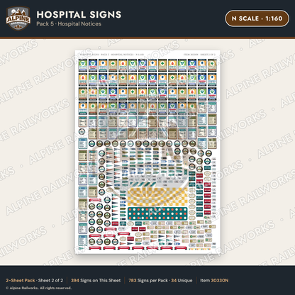 Alpine Railworks 30330N N Scale Hospital Signs - Hospital Notices