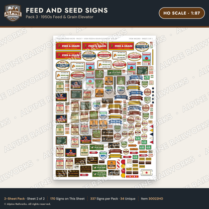 Alpine Railworks 30022HO HO Scale Feed and Seed Signs - 1950s Feed