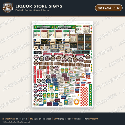 Alpine Railworks 30293HO HO Scale Liquor Store Signs - Corner Liquor