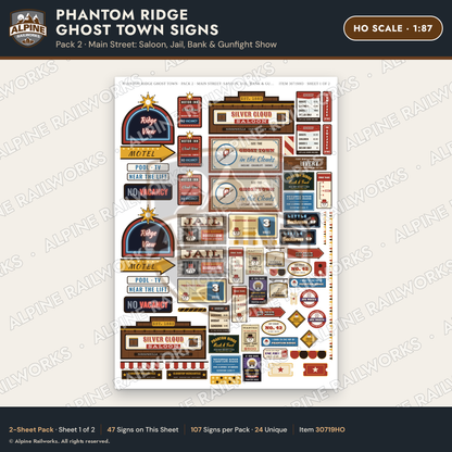 Alpine Railworks 30719HO HO Scale Roadside Signs - Mountain Ghost Town