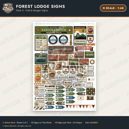 Alpine Railworks 30466O O Scale Forest Lodge Signs - Trail & Ranger