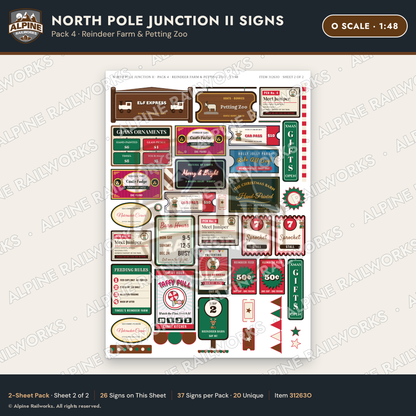 Alpine Railworks 31263O O Scale Christmas Town Signs - Reindeer Farm