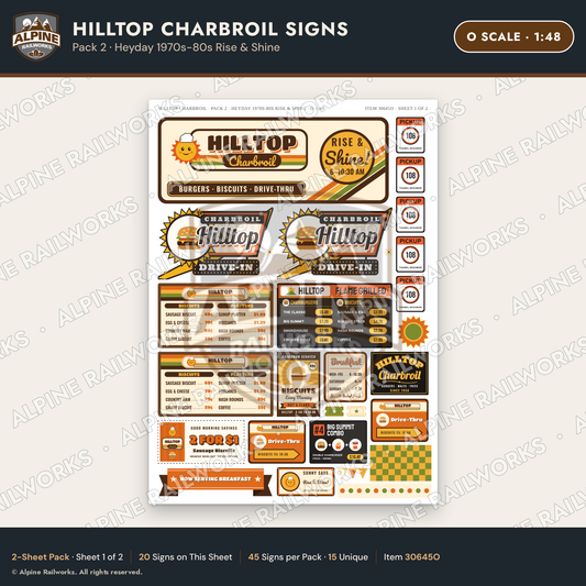 Alpine Railworks 30645O O Scale Fast Food Signs - Charbroiled Burgers