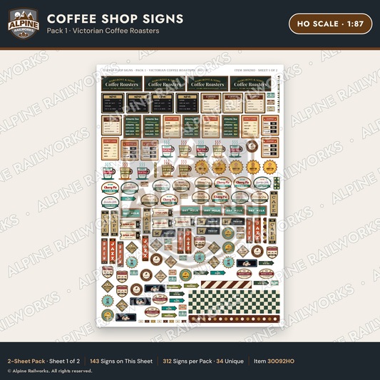 Alpine Railworks 30092HO HO Scale Coffee Shop Signs