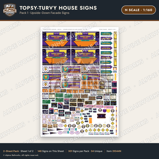 Alpine Railworks 31044N N Scale Roadside Signs - Upside-Down House