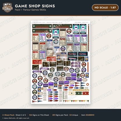 Alpine Railworks 30488HO HO Scale Game Shop Signs - Parlour Games