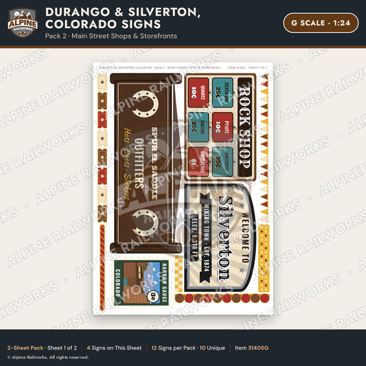 Alpine Railworks 31405G G Scale Durango CO Signs - Main Street Shops