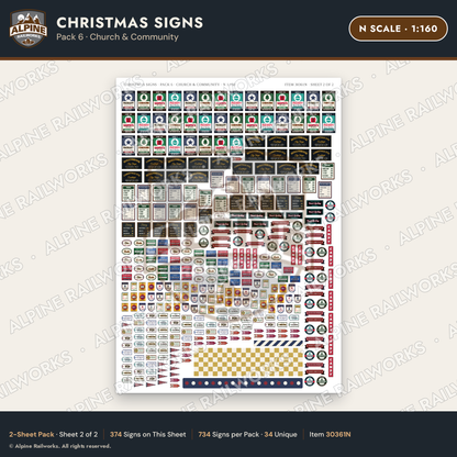 Alpine Railworks 30361N N Scale Christmas Signs - Church & Community