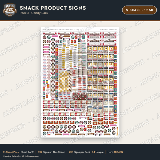 Alpine Railworks 30346N N Scale Snack Product Signs - Candy Bars