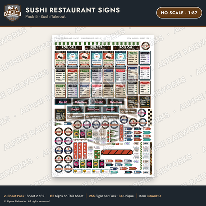Alpine Railworks 30426HO HO Scale Sushi Restaurant Signs