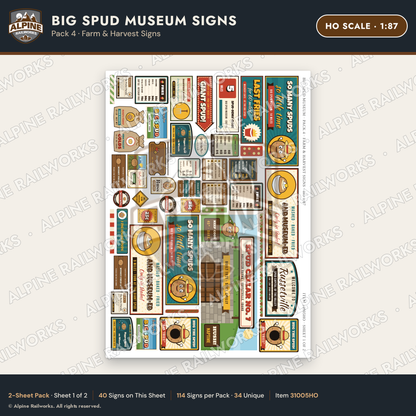 Alpine Railworks 31005HO HO Scale Roadside Signs - Potato Museum