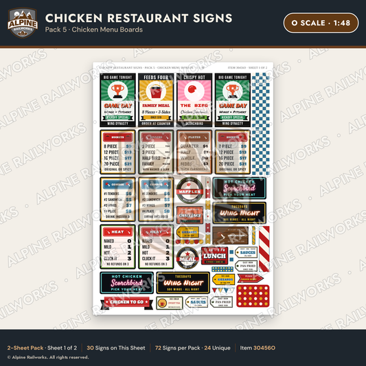 Alpine Railworks 30456O O Scale Chicken Restaurant Signs
