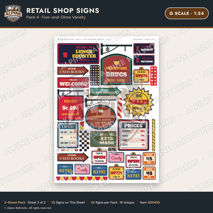Alpine Railworks 30041G G Scale Retail Shop Signs