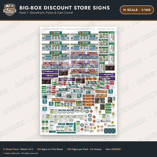 Alpine Railworks 30680N N Scale Big-Box Discount Store Signs