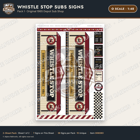 Alpine Railworks 30608O O Scale Fast Food Signs - Sub Shop